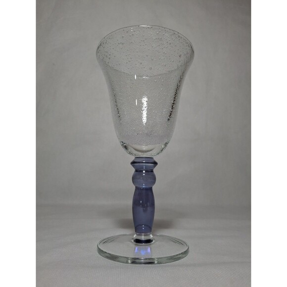 Vintage Pottery Barn Handblown Wine Glass Goblets Bubble Effect Purple Blue Stem - Picture 6 of 10